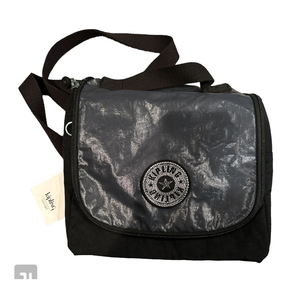 Kipling Kichirou Insulated Lunch Bag Black Metallic Grey Crossbody NWT